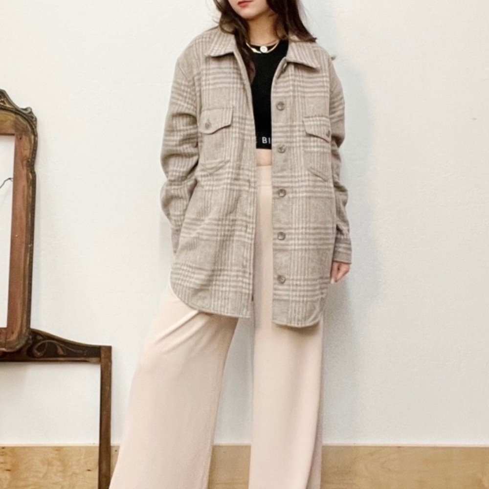 Joie Boyfriend‎ Plaid Shacket Shirt Jacket Tan Size Large